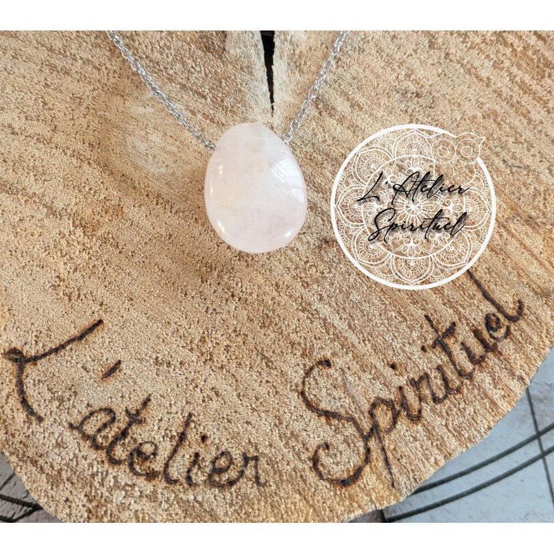 Pendentif pierre percée goutte quartz rose